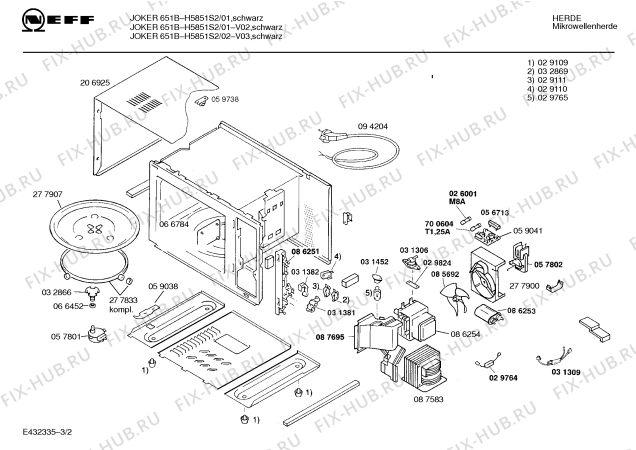 Схема №2 H5851S2 JOKER 651 B с изображением Корпус для микроволновки Bosch 00206925