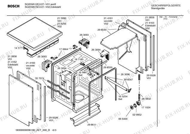 Схема №1 SGS69A12 с изображением Инструкция по эксплуатации для электропосудомоечной машины Bosch 00584692
