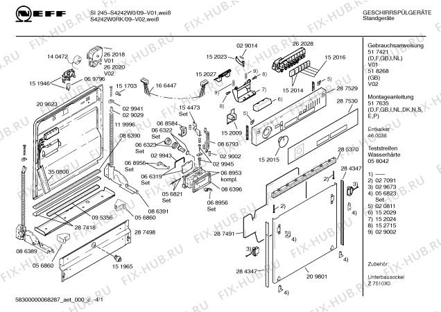 Схема №2 S4242W0GB GB-5225.25IHW с изображением Передняя панель для посудомойки Bosch 00287529