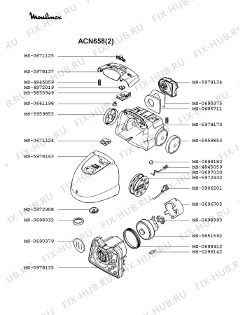 Взрыв-схема пылесоса Moulinex ACN658(2) - Схема узла 8P002254.4P2