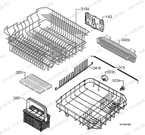 Взрыв-схема посудомоечной машины Zanker ZKS5628IE - Схема узла Basket 160