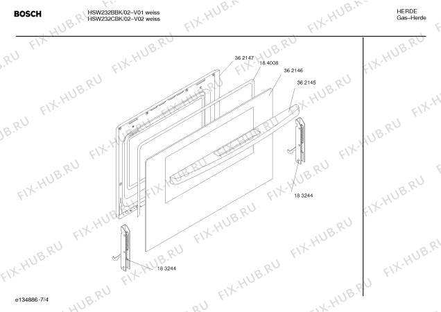 Схема №4 HSW232CBY с изображением Инструкция по установке и эксплуатации для плиты (духовки) Bosch 00585701