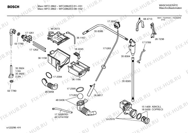 Взрыв-схема стиральной машины Bosch WFO2862EE Maxx WFO 2862 - Схема узла 04