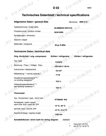 Взрыв-схема холодильника Aeg BLOMBERG KE51310 - Схема узла Technical features