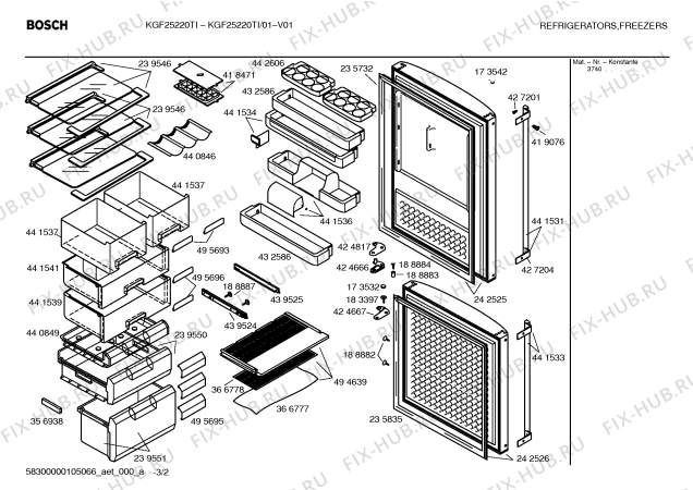 Схема №3 KGF25220TI с изображением Дверь для холодильной камеры Bosch 00242526