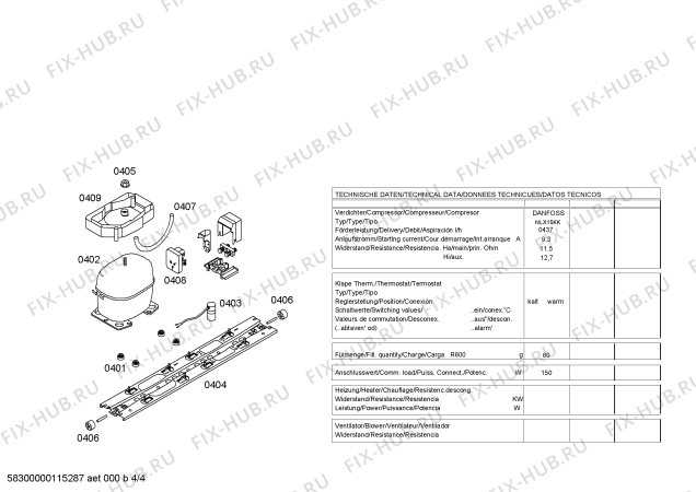 Взрыв-схема холодильника Bosch KGU44170EU - Схема узла 04