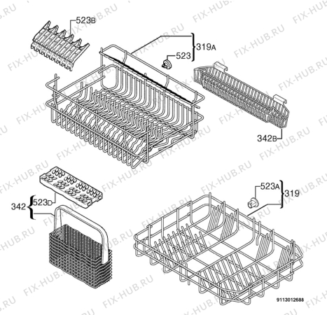 Взрыв-схема посудомоечной машины Lloyds 350/210-09 50283 - Схема узла Basket 160
