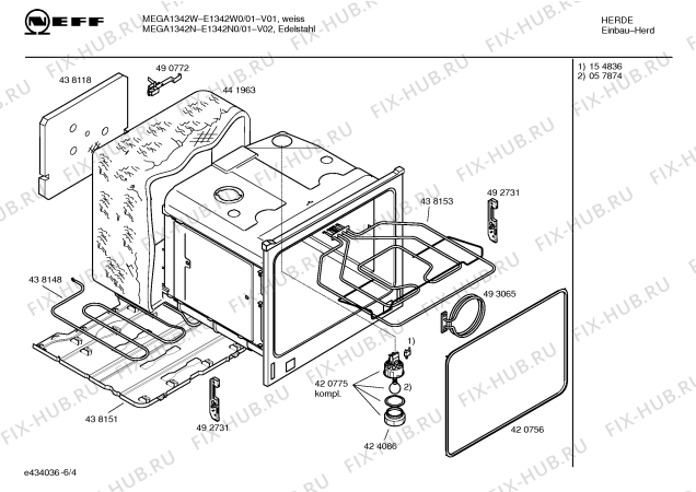 Взрыв-схема плиты (духовки) Neff E1342W0 MEGA1342W - Схема узла 04