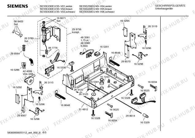 Взрыв-схема посудомоечной машины Siemens SE55E230EU - Схема узла 05