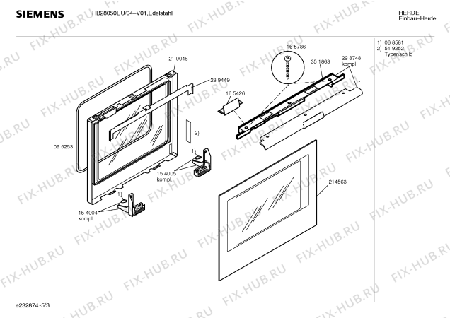 Схема №1 HB28050EU с изображением Панель управления для плиты (духовки) Siemens 00353409