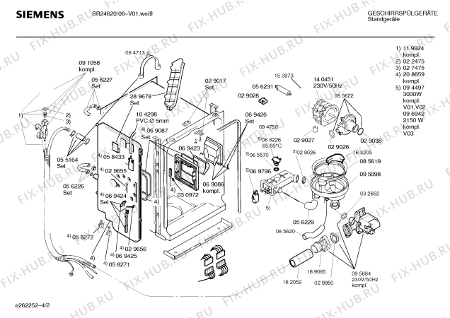 Взрыв-схема посудомоечной машины Siemens SR24620 Extraklasse - Схема узла 02