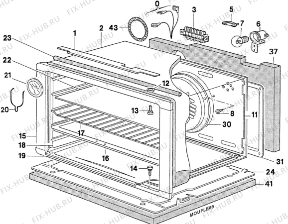 Взрыв-схема плиты (духовки) Nestor Martin 604V72-1 - Схема узла Oven body