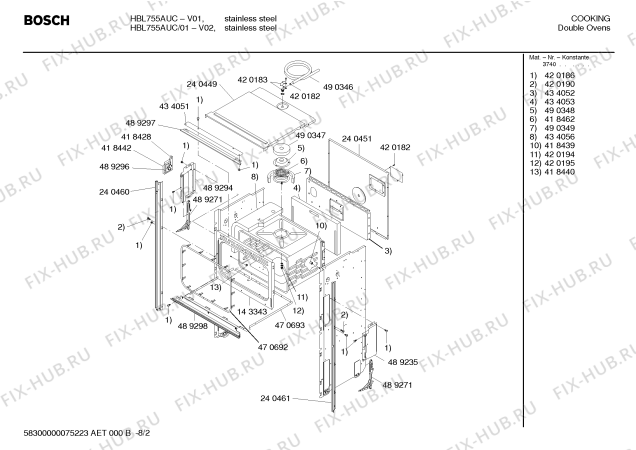 Схема №5 HBL755AUC с изображением Ручка двери для холодильника Bosch 00489235