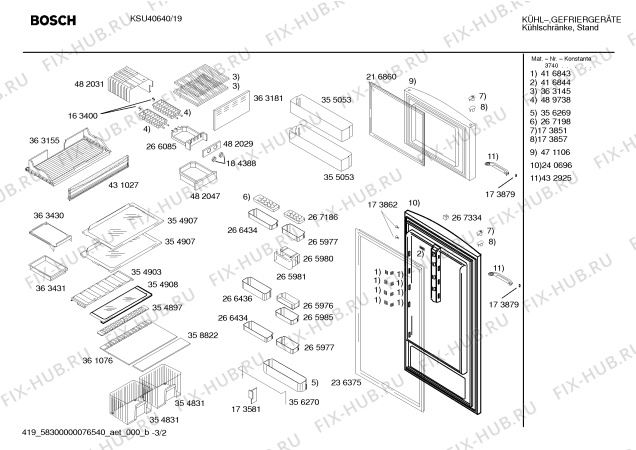 Схема №1 KSU40641NE с изображением Дверь для холодильника Bosch 00240696