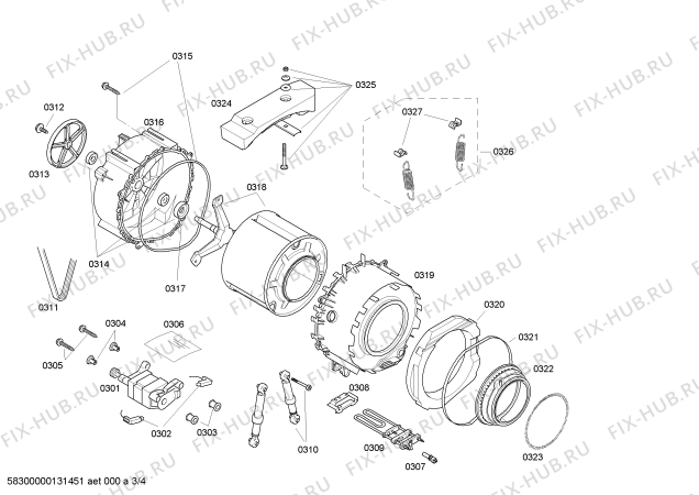 Взрыв-схема стиральной машины Bosch WAE28467UK Exxcel 7 1400 Express - Схема узла 03