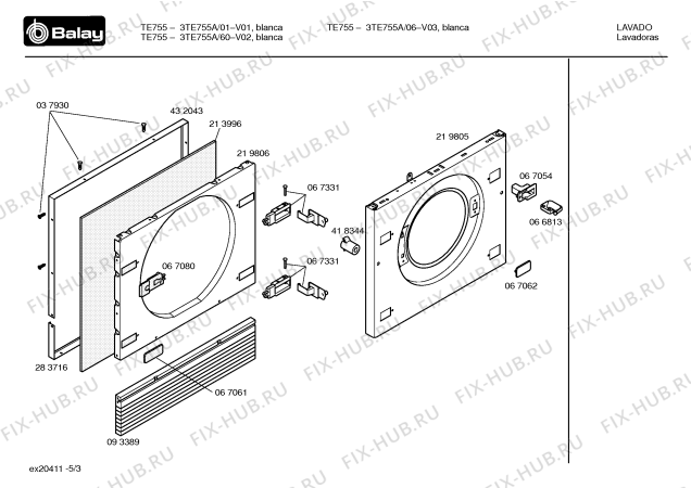 Схема №3 3TE755A TE755 с изображением Панель управления для стиральной машины Bosch 00432055