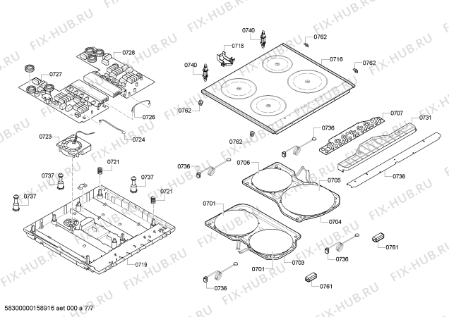 Взрыв-схема плиты (духовки) Siemens HC748531S - Схема узла 07