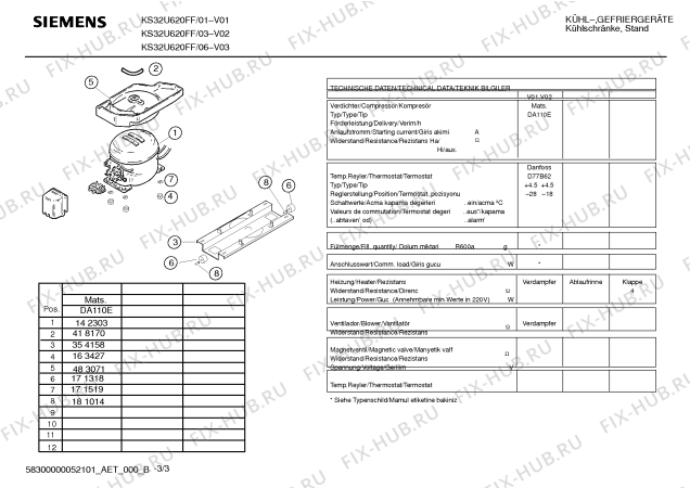 Схема №3 KS32U620FF с изображением Инструкция по эксплуатации для холодильной камеры Siemens 00584765