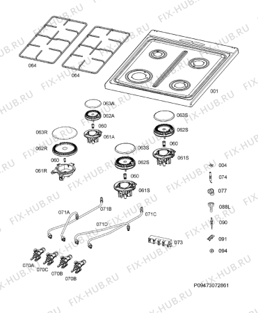 Взрыв-схема плиты (духовки) Electrolux EKK64582OW - Схема узла Hob