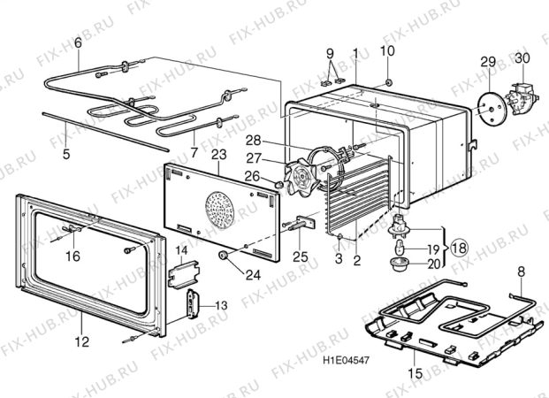 Взрыв-схема комплектующей Husqvarna Electrolux QSP633 - Схема узла H10 Main Oven Cavity (large)