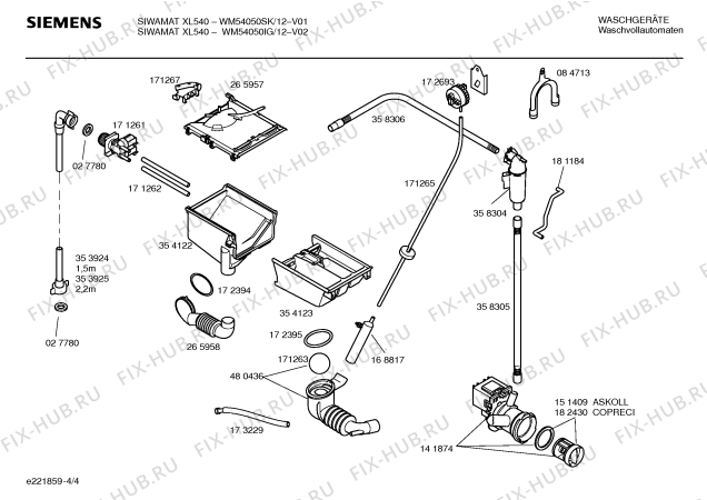 Схема №3 WM54050IG SIWAMAT XL 540 с изображением Инструкция по установке и эксплуатации для стиралки Siemens 00581473