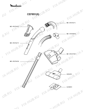 Взрыв-схема пылесоса Moulinex CEF851(0) - Схема узла SP002281.6P3