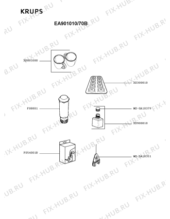 Взрыв-схема кофеварки (кофемашины) Krups EA901010/70B - Схема узла GP005005.6P6