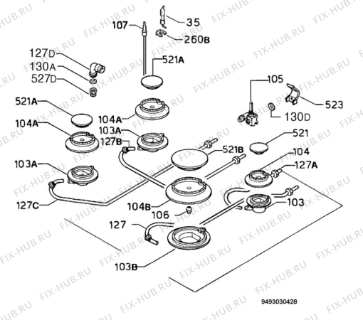 Взрыв-схема плиты (духовки) Aeg Electrolux 35604G-M - Схема узла Functional parts 267