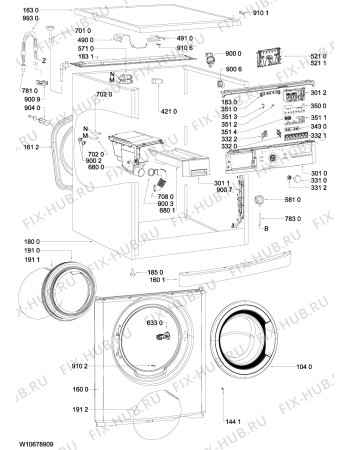Схема №1 WAC 7640 с изображением Обшивка для стиральной машины Whirlpool 481010596595