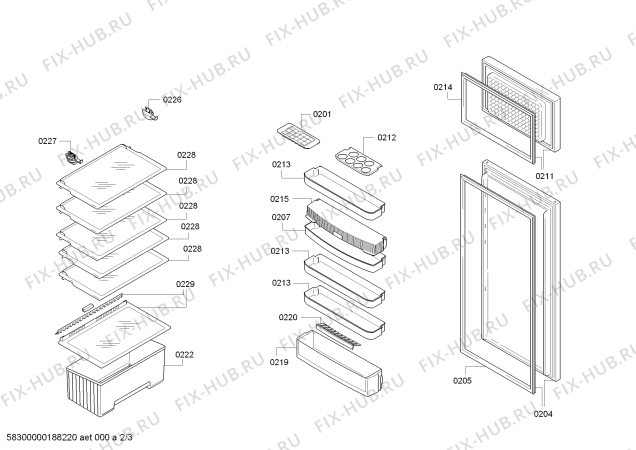 Схема №2 K1664X8 Neff с изображением Дверь для холодильной камеры Bosch 00244059