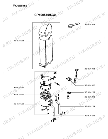 Взрыв-схема кофеварки (кофемашины) Rowenta CP400510/5C0 - Схема узла 7P003067.9P3