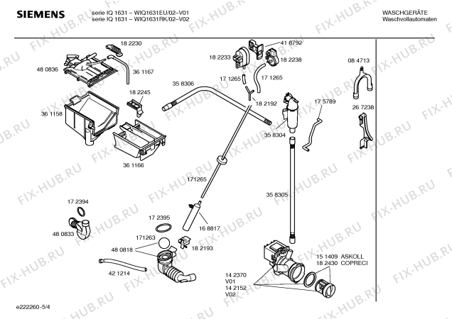 Схема №1 WIQ1631EU serie IQ 1631 с изображением Инструкция по установке и эксплуатации для стиралки Siemens 00587264