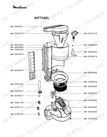 Взрыв-схема кофеварки (кофемашины) Moulinex A07734(0) - Схема узла 5P001386.5P2