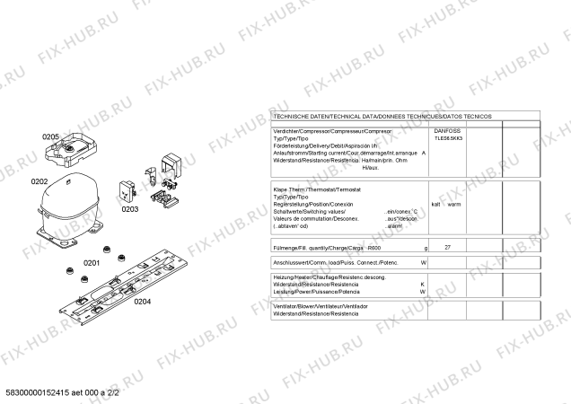 Схема №1 KT14LV22IE с изображением Компрессор для холодильной камеры Bosch 00145115