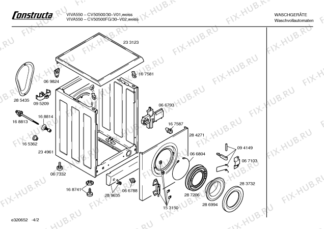 Схема №2 CV50500FG Constructa VIVA 550 с изображением Ремкомплект для стиралки Bosch 00096751