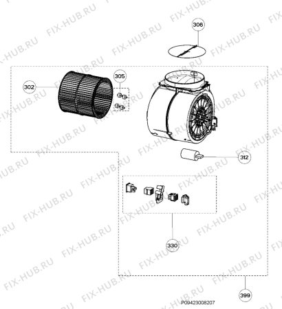 Взрыв-схема вытяжки Aeg DK6390-M - Схема узла Motor