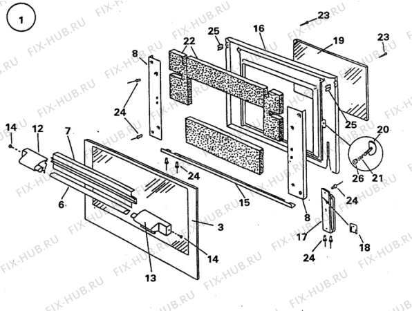 Взрыв-схема плиты (духовки) Zanussi Z640N-B - Схема узла H10 Main Oven Door (large)