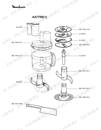 Взрыв-схема кухонного комбайна Moulinex AA77R6(1) - Схема узла 7P000285.1P2