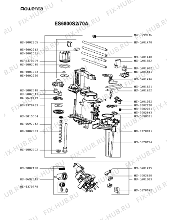 Взрыв-схема кофеварки (кофемашины) Rowenta ES6800S2/70A - Схема узла ZP003290.3P2