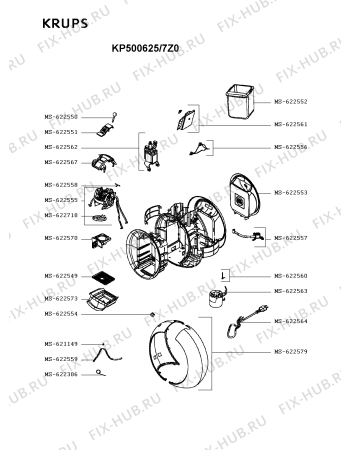 Схема №1 PJ5006B1/7Z0 с изображением Часть корпуса для кофеварки (кофемашины) Krups MS-622579