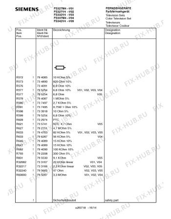 Взрыв-схема телевизора Siemens FS332V4 - Схема узла 14