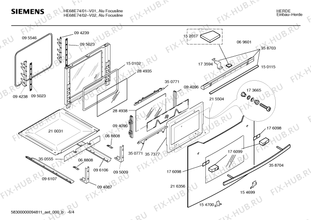Схема №2 HE68E74 S2001 с изображением Инструкция по эксплуатации для плиты (духовки) Siemens 00526316
