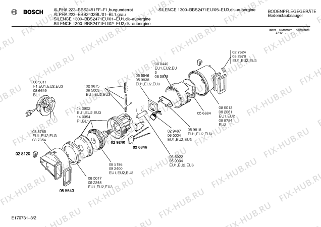 Взрыв-схема пылесоса Bosch BBS2432BL ALPHA 223 - Схема узла 02