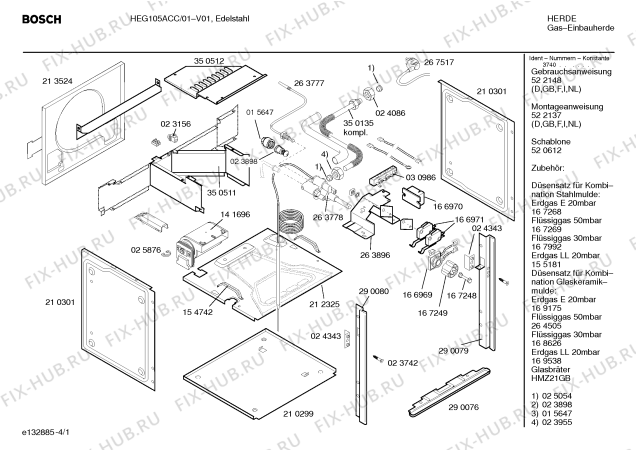 Схема №2 E2410N1RK с изображением Кронштейн для плиты (духовки) Bosch 00167417