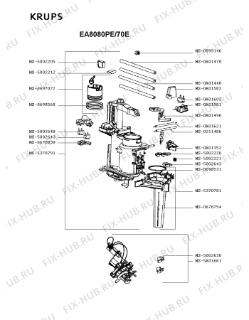 Взрыв-схема кофеварки (кофемашины) Krups EA8080PE/70E - Схема узла GP004652.8P2