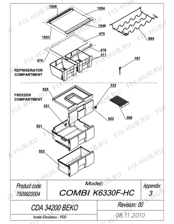 Взрыв-схема холодильника Beko BEKO CDA 34200 (7509920004) - EXPLODED VIEW SHELVES CDA 34200 BEKO