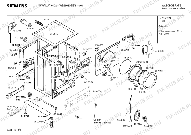 Взрыв-схема стиральной машины Siemens WE61020GB SIWAMAT 6102 - Схема узла 02