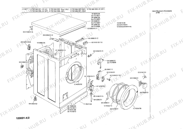 Взрыв-схема стиральной машины Bosch 0722044222 V447 - Схема узла 02