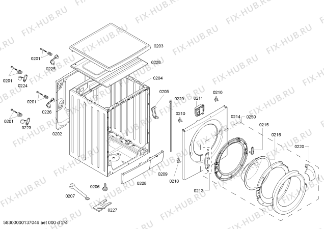 Взрыв-схема стиральной машины Bosch WAS287B1FF Logixx 8 Sensitive Système anti-taches - Схема узла 02