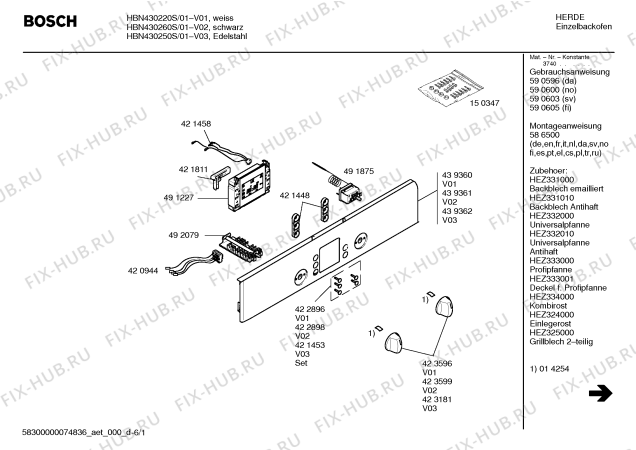 Схема №4 HBN430260S с изображением Панель управления для плиты (духовки) Bosch 00439361